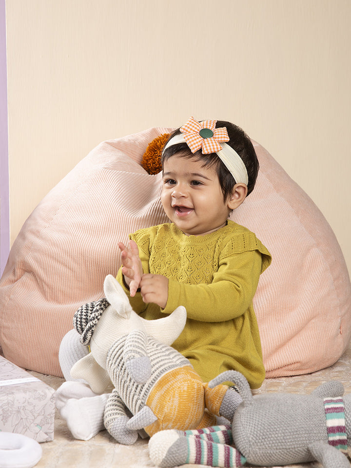 Chartreuse Breathable and Hypoallergenic Cotton Vintage Knitted Dress