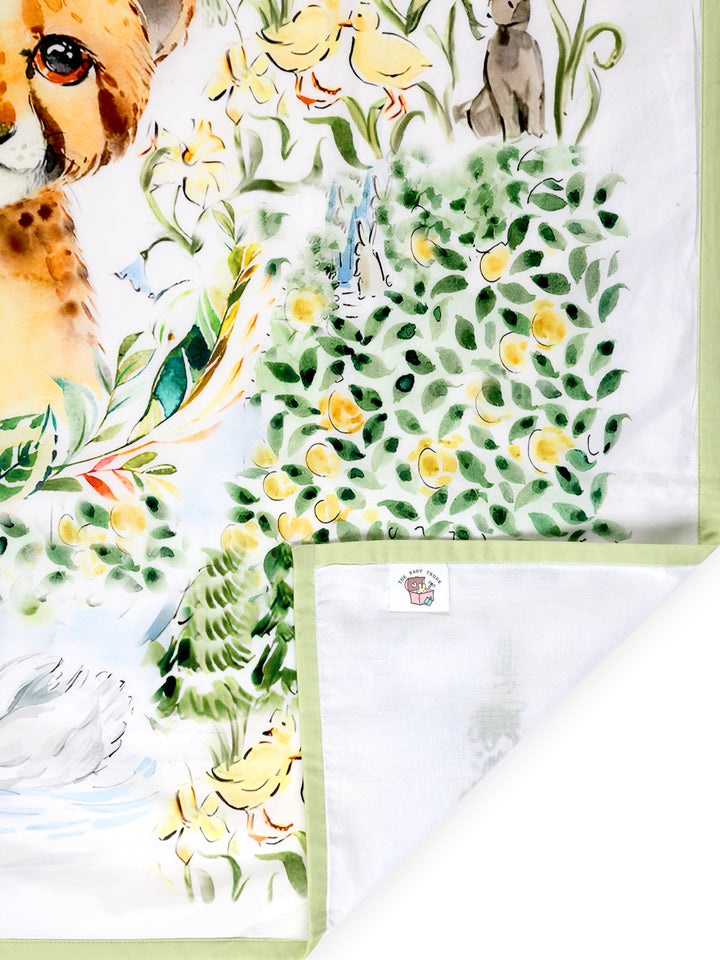 Cottony soft and cozy top sheet with cute little leo print on it