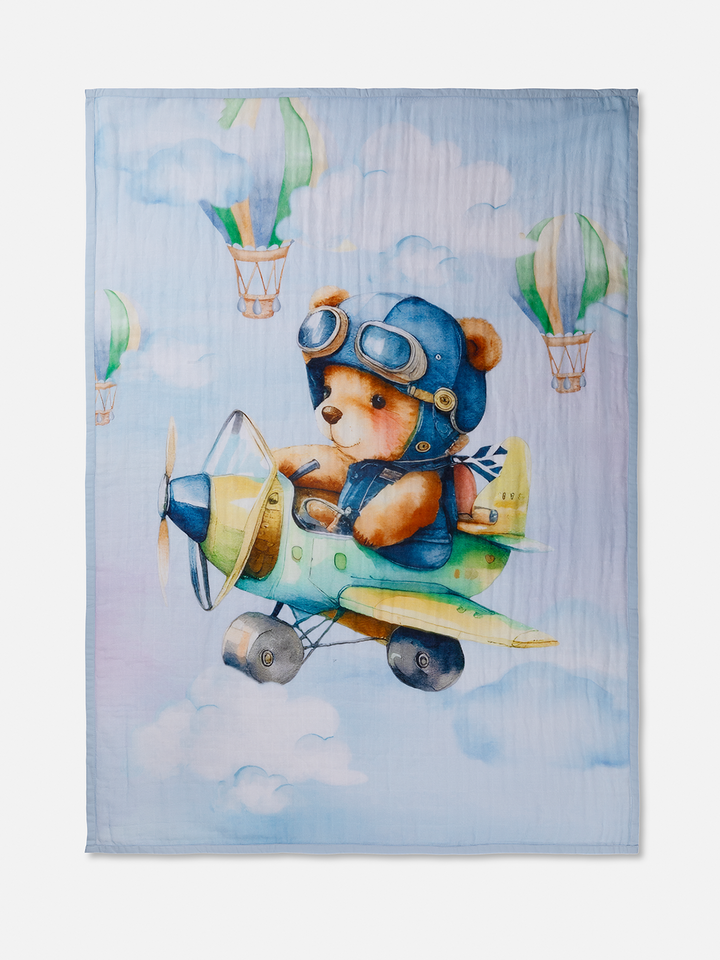Digital Hand Printed Cool and comfy Teddy's dream fly swaddle