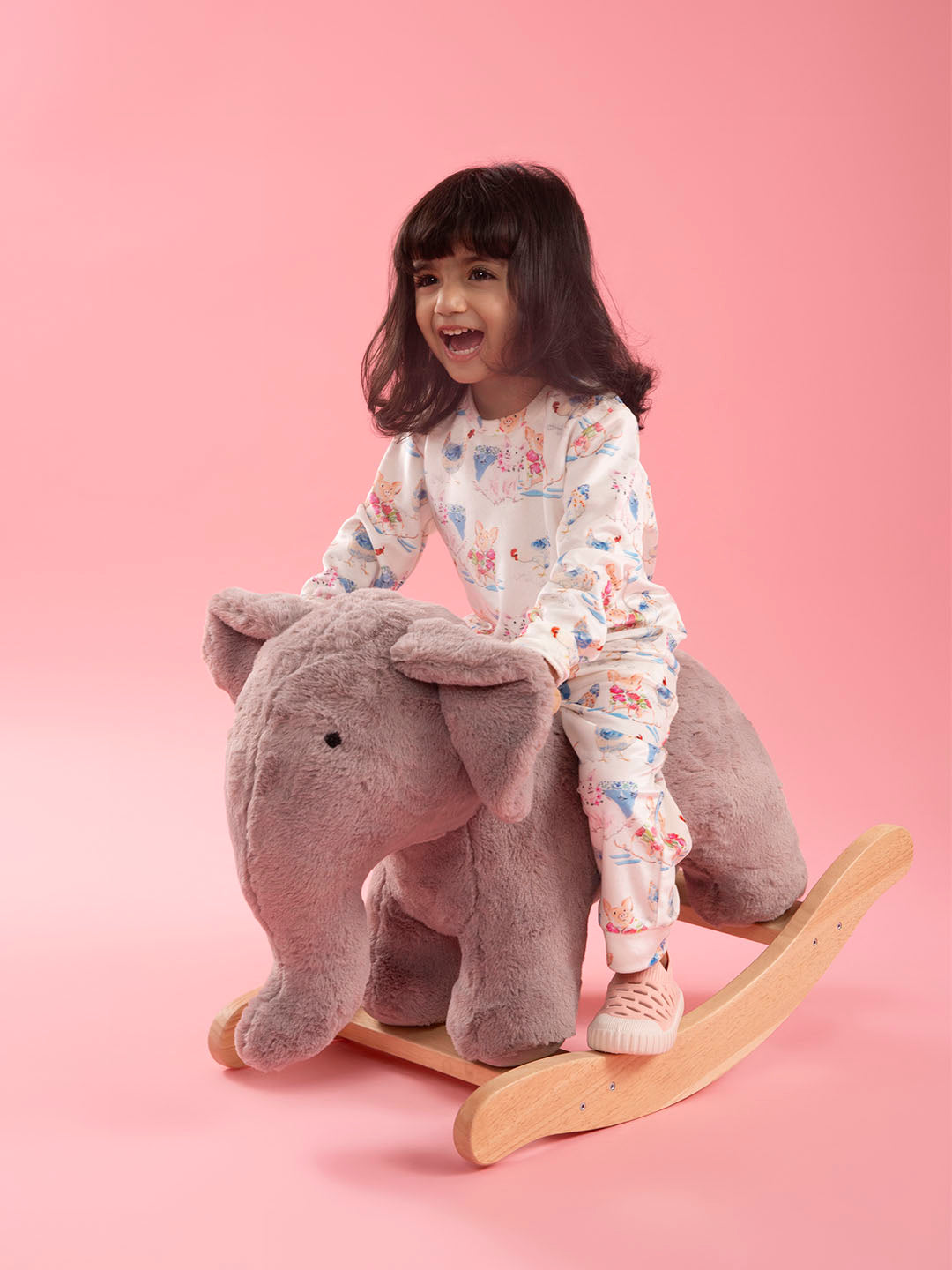 Elephant Rocker - Plush Ele Sturdy Wooden Base Rocker for your kid