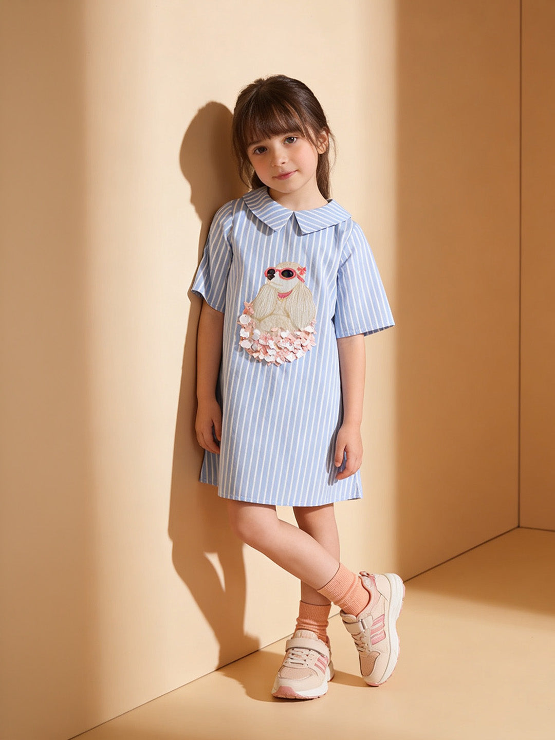 Girl's Cotton Striped Poodle Dress