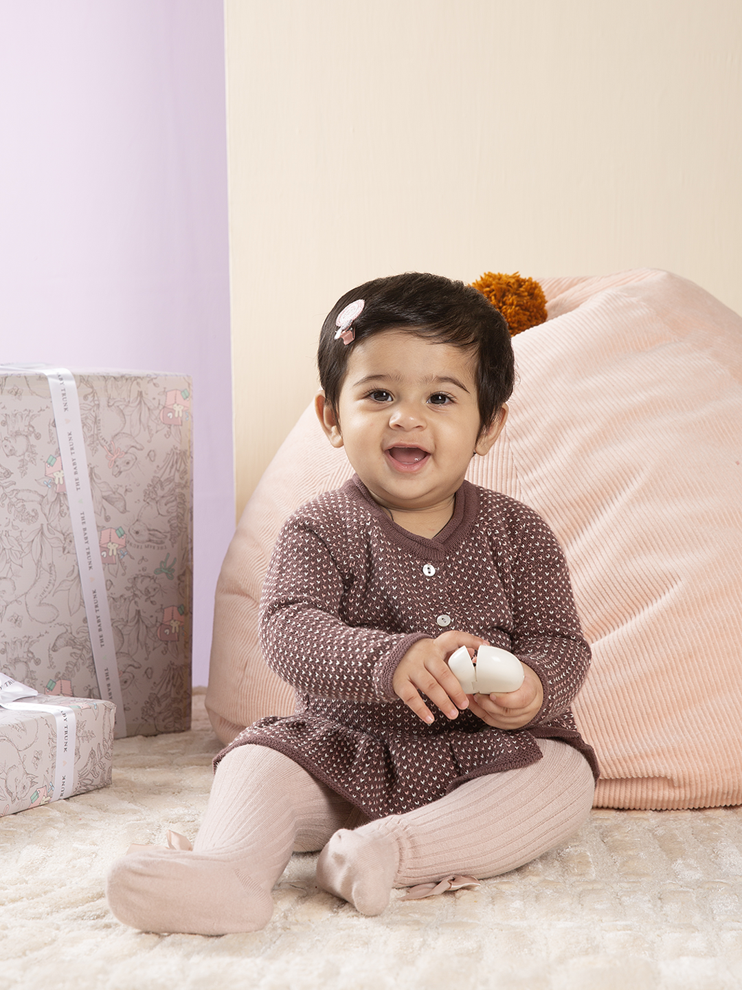 Girls Soft Brown Peplum Cardigan for Winters