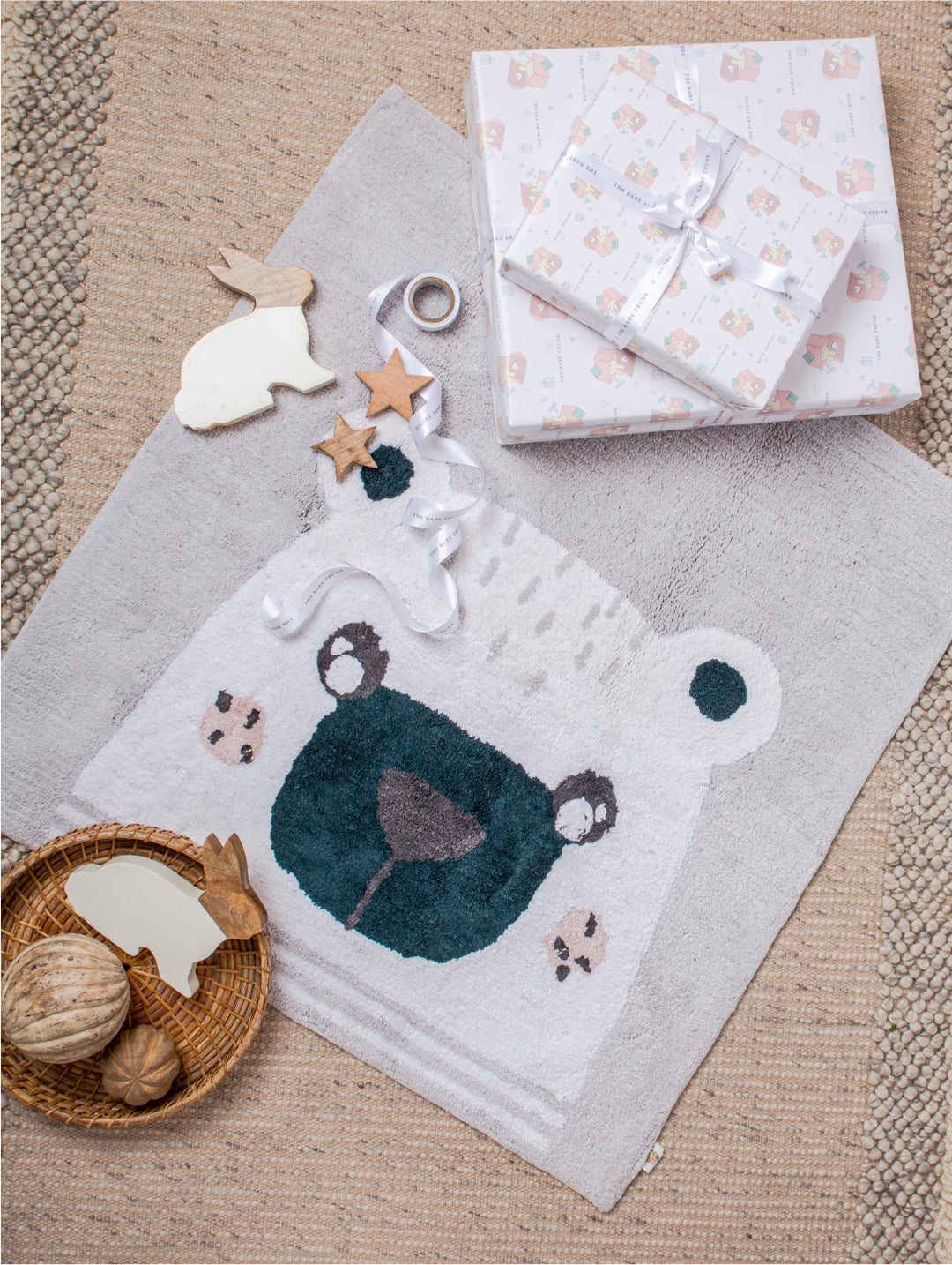 Grey Furry Soft Bear Floor Mat for the parents and kids