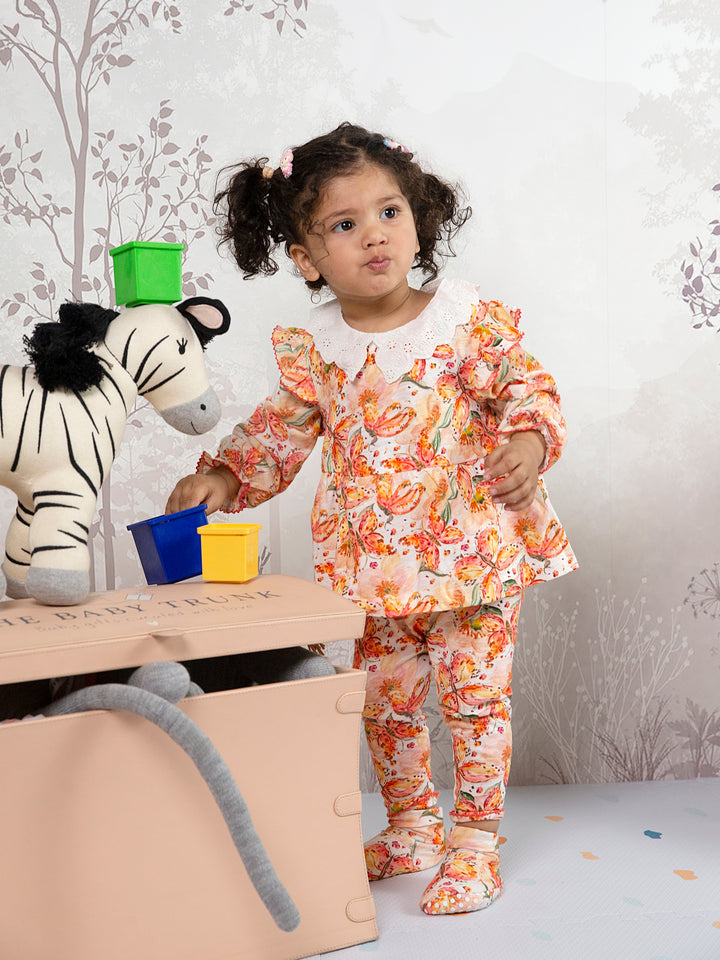 Multicolored 100% Organic Cotton Broderie Butterfly Co-ord Set