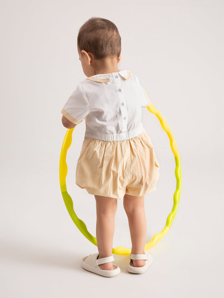 Newborn Baby Beige Organic Cotton One-Piece Back