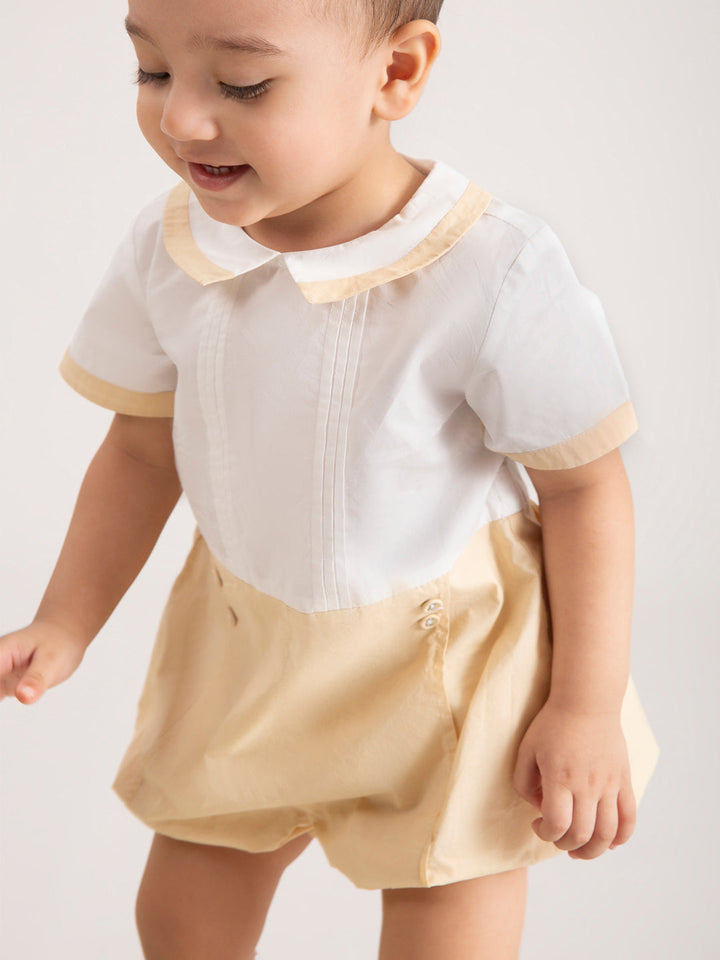 Newborn Baby Beige Organic Cotton One-Piece Zoom
