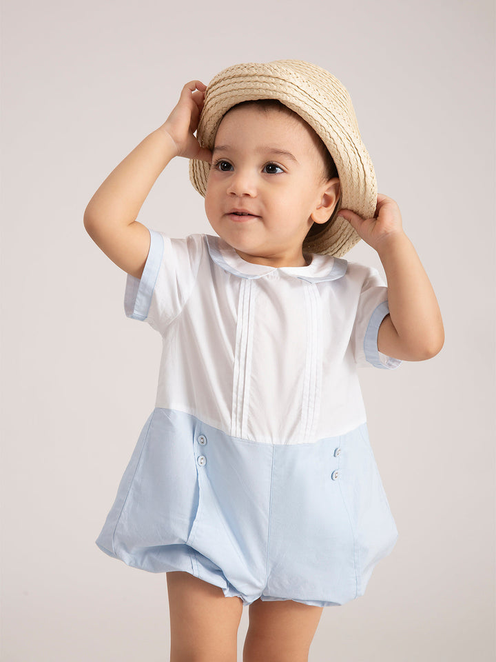 Newborn Baby Blue Organic Cotton One-Piece with a hat