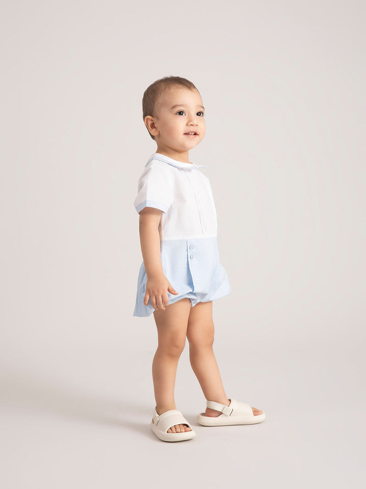 Newborn Baby Blue Organic Cotton One-Piece with a look shot