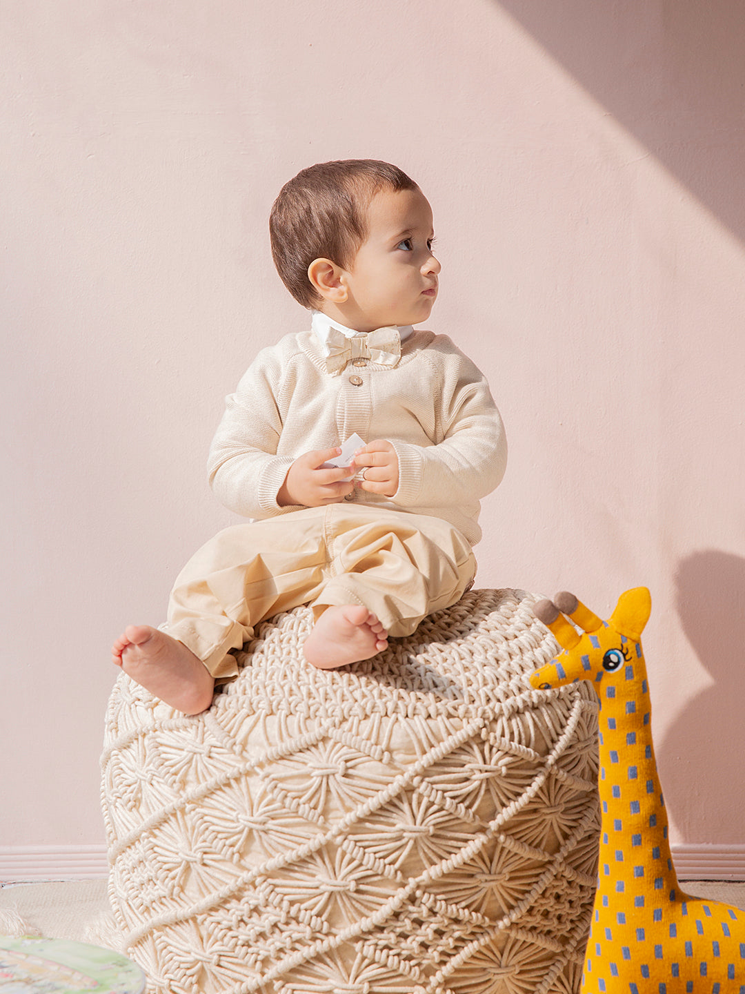 Off-White Button-Down Cardigan with Sherpa Lining for the Baby