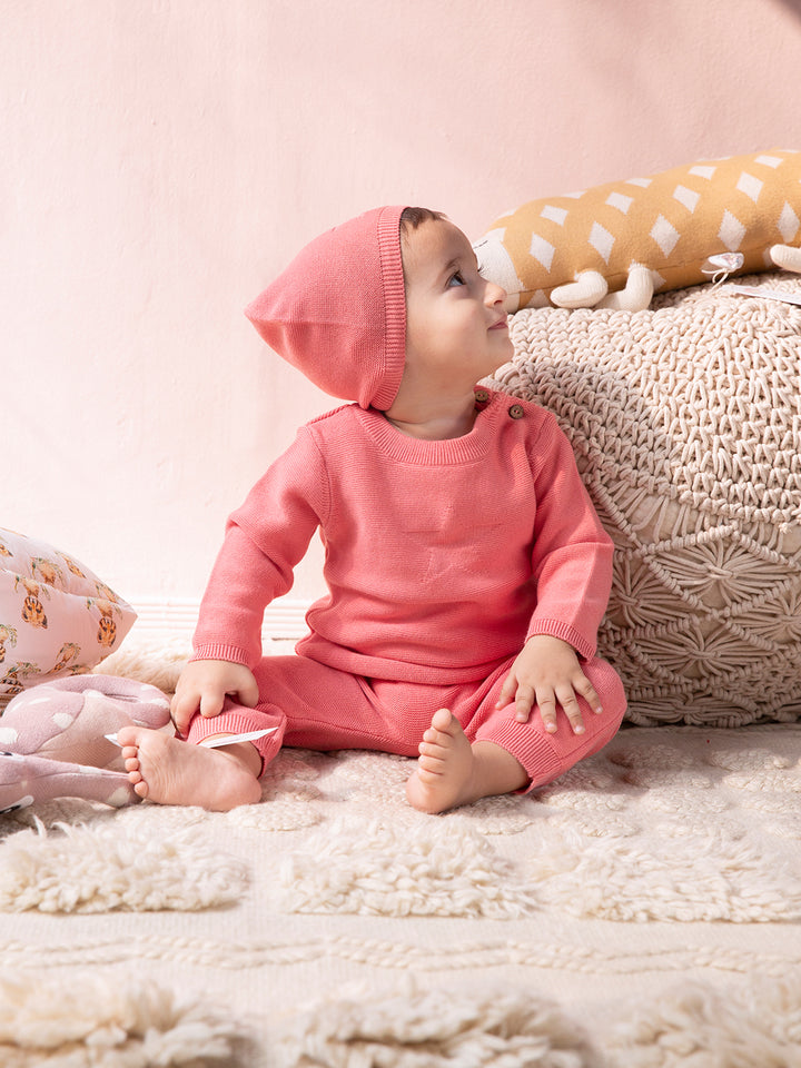 Peach Knitted Star Co-Ord Set for Winters for Your Little One