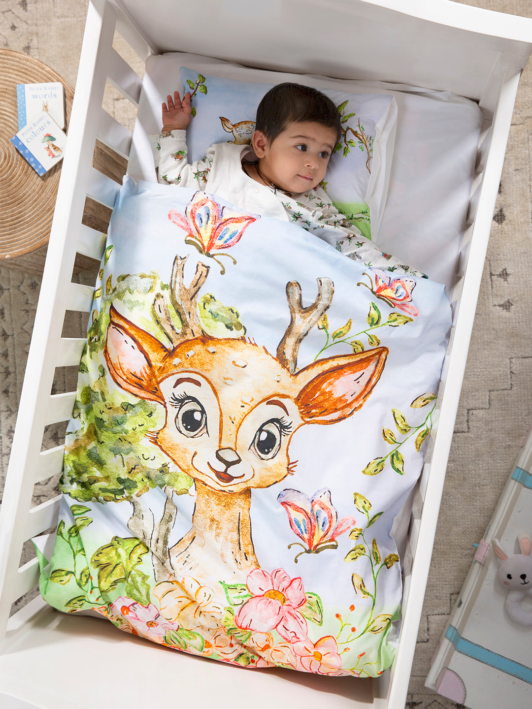 The 'Bambi' baby bedding set featuring our weightless and light AC comforter for newborns, made from 100% Egyptian cotton.  Feels like a cloud, ensuring ultimate coziness.