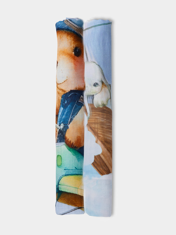 The 'Set of 2' swaddles by The Baby Trunk, featuring the Ele's Expedition & Teddy's Dream Fly), are indeed a must-have addition to your baby's closet. These swaddles are crafted with soft and breathable 100% double cloth cotton, ensuring your baby's comfort.