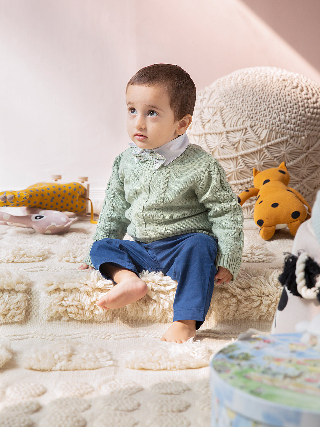 Unisex Green Round Neck Cabel Sweater for your baby