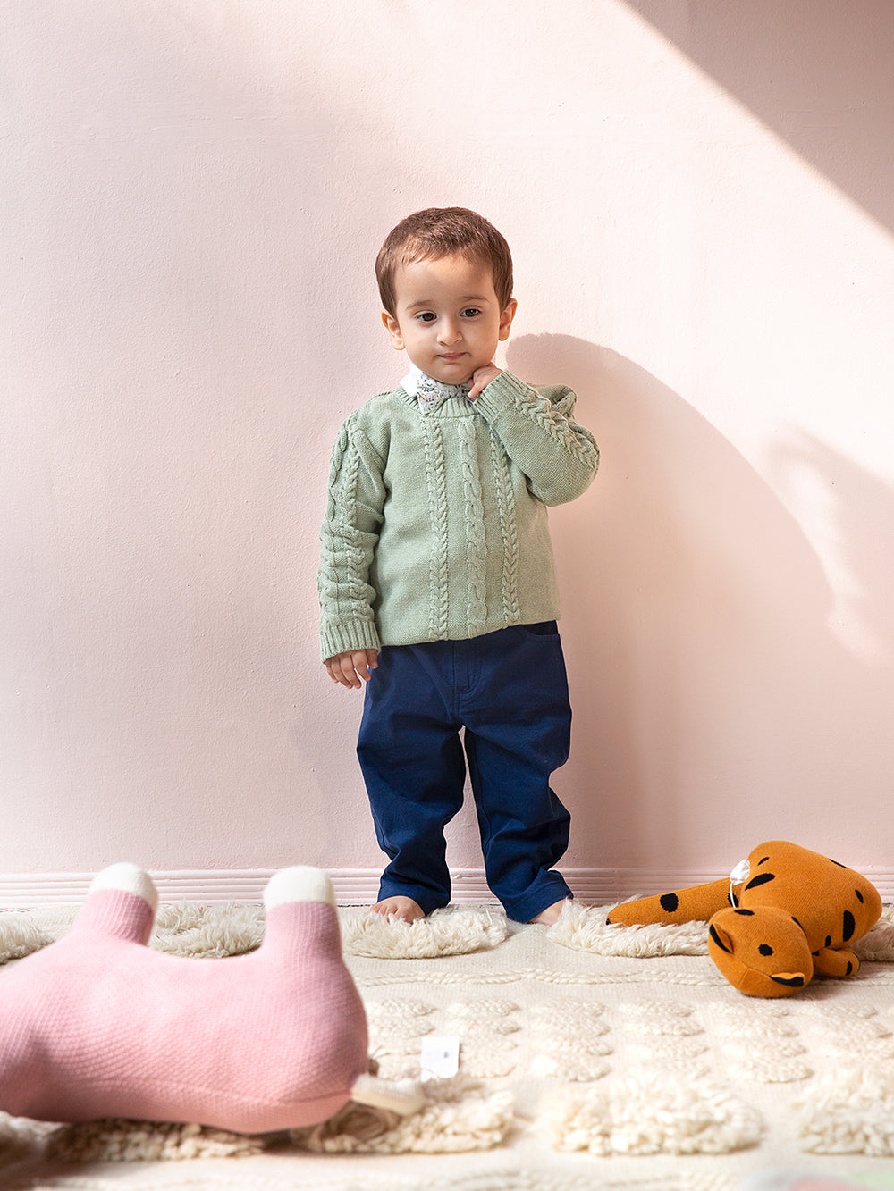 Unisex Warm and Cozy Green Round Neck Cabel Sweater for your little one