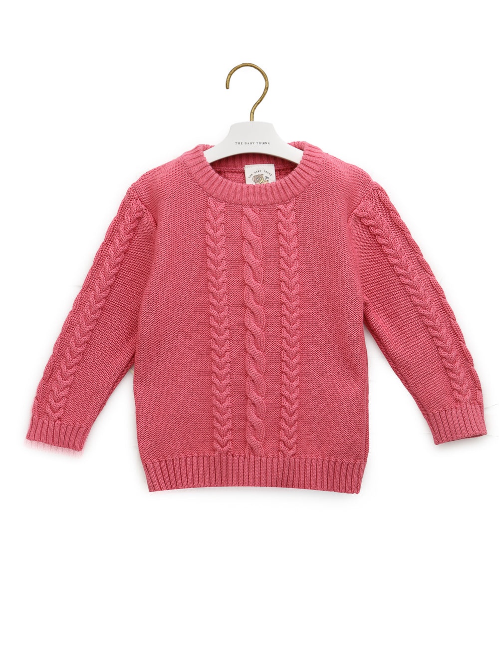 Cozy and Stylish Pink Round Neck Cabel Sweater for your baby girl