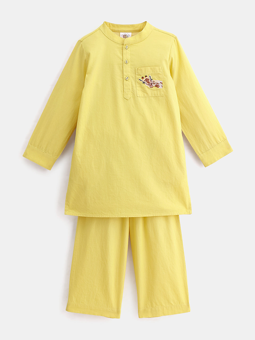 Boy's Kurta Pyjama Set in Yellow - Little Giraffe