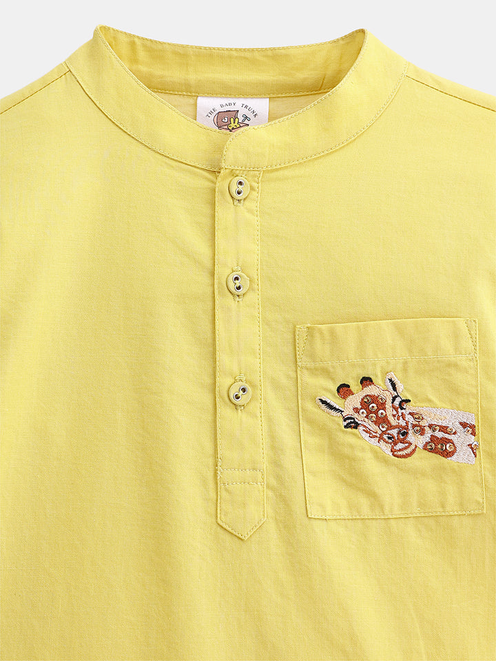 Boy's Kurta Pyjama Set in Yellow - Little Giraffe