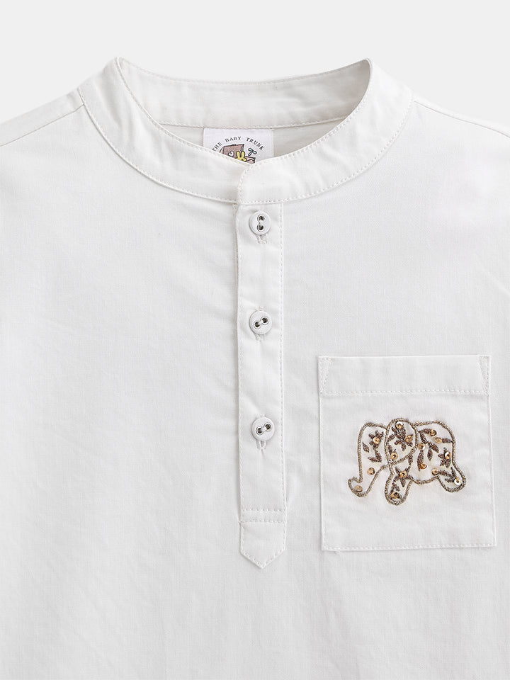 Boy's Kurta Pyjama Set in White - Little Elephant