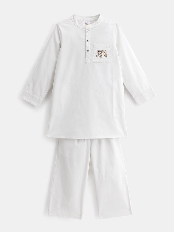 Boy's Kurta Pyjama Set in White - Little Elephant