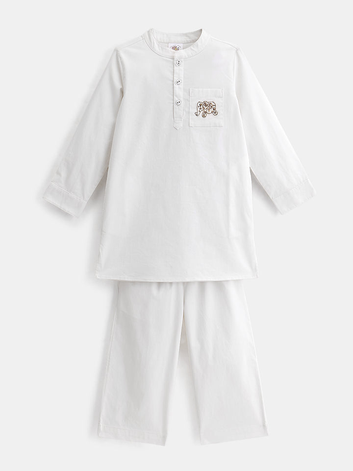 Boy's Kurta Pyjama Set in White - Little Elephant