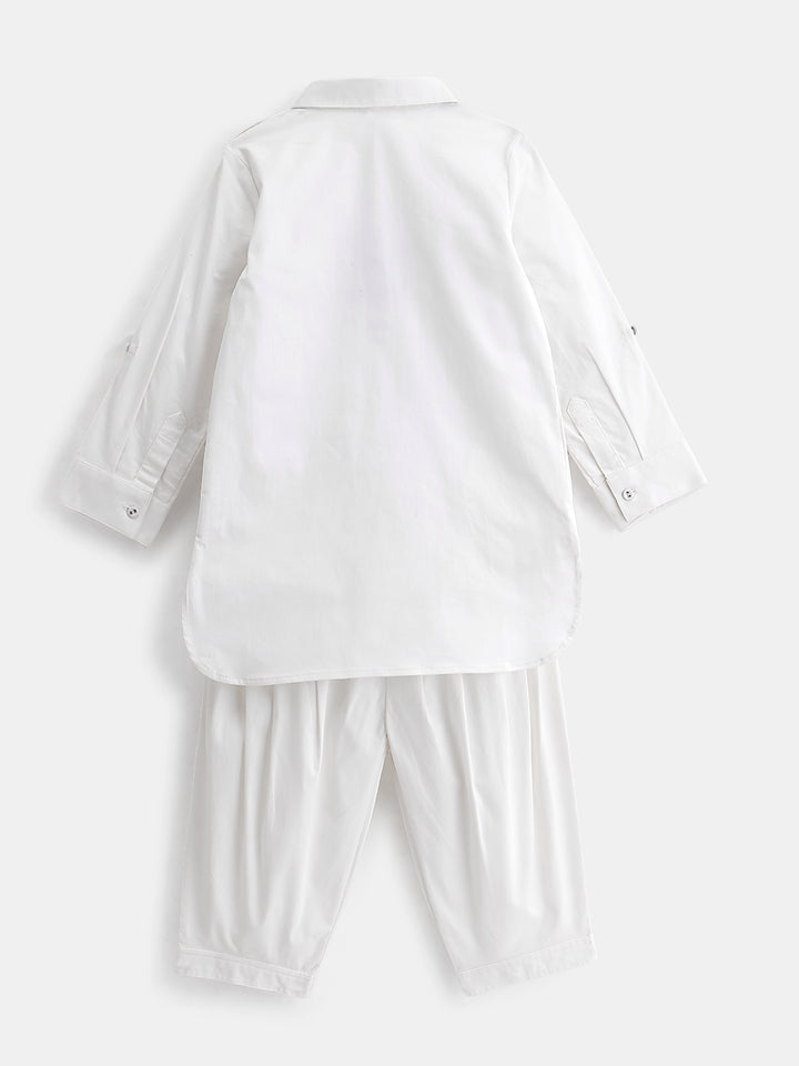 Boy's Pathani Kurta Salwar Set in White - Bambi
