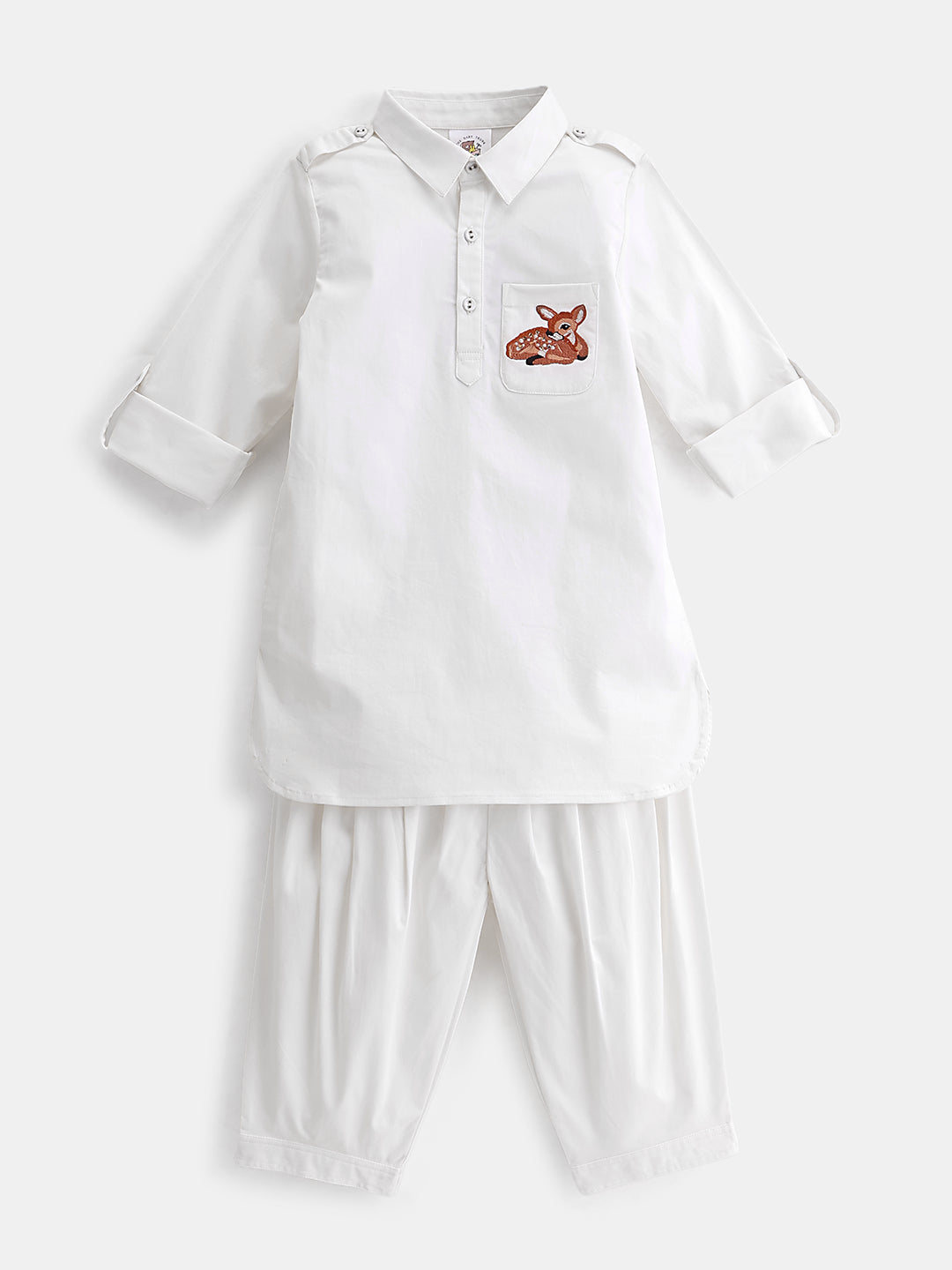 Boy's Pathani Kurta Salwar Set in White - Bambi