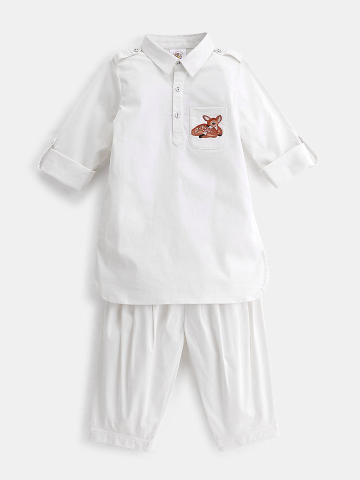 Boy's Pathani Kurta Salwar Set in White - Bambi