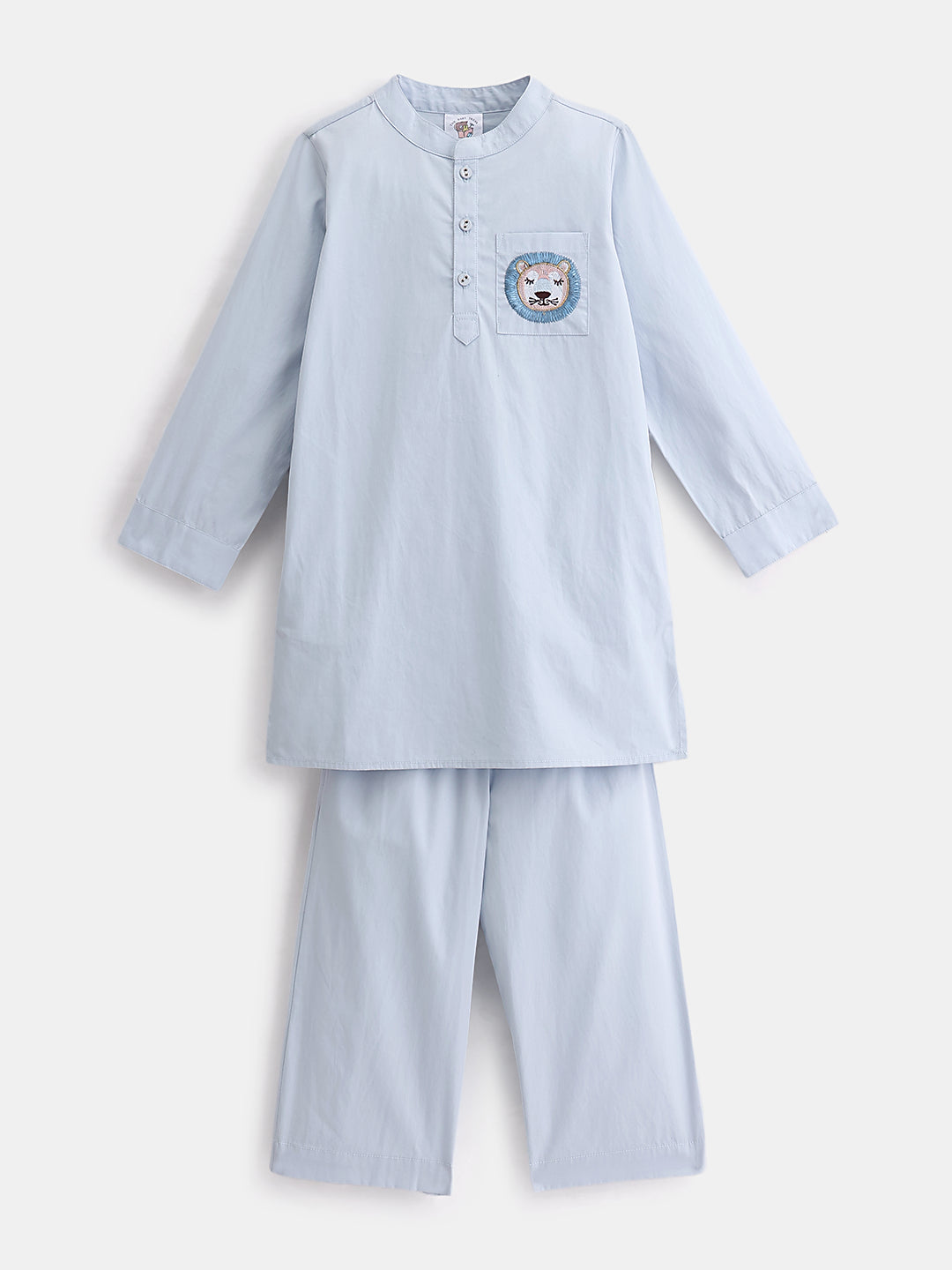 Boy's Kurta Pyjama Set in Powder Blue - Little Lion