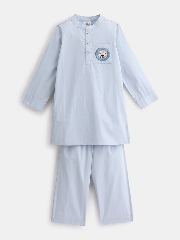 Boy's Kurta Pyjama Set in Powder Blue - Little Lion