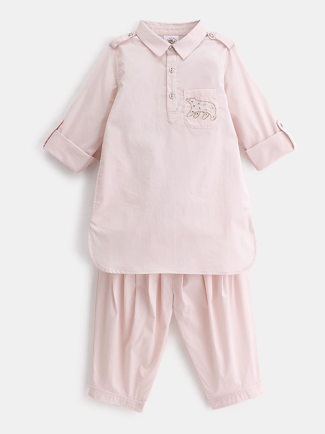 Boy's Pathani Kurta Salwar Set in Baby Pink - Polar Bear
