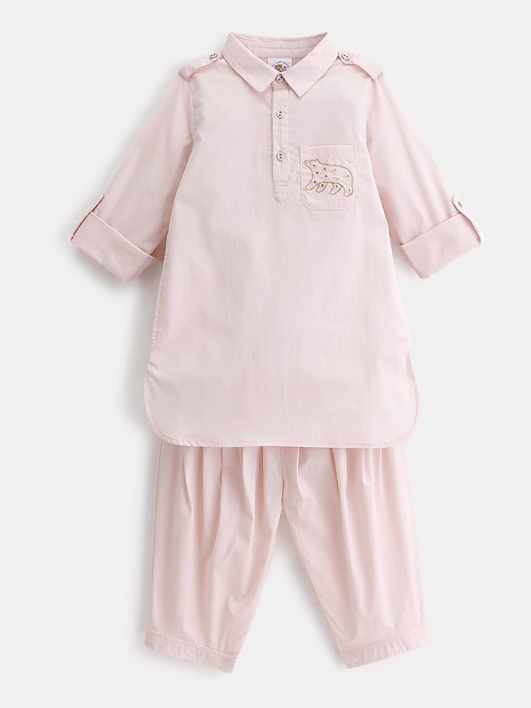 Boy's Pathani Kurta Salwar Set in Baby Pink - Polar Bear