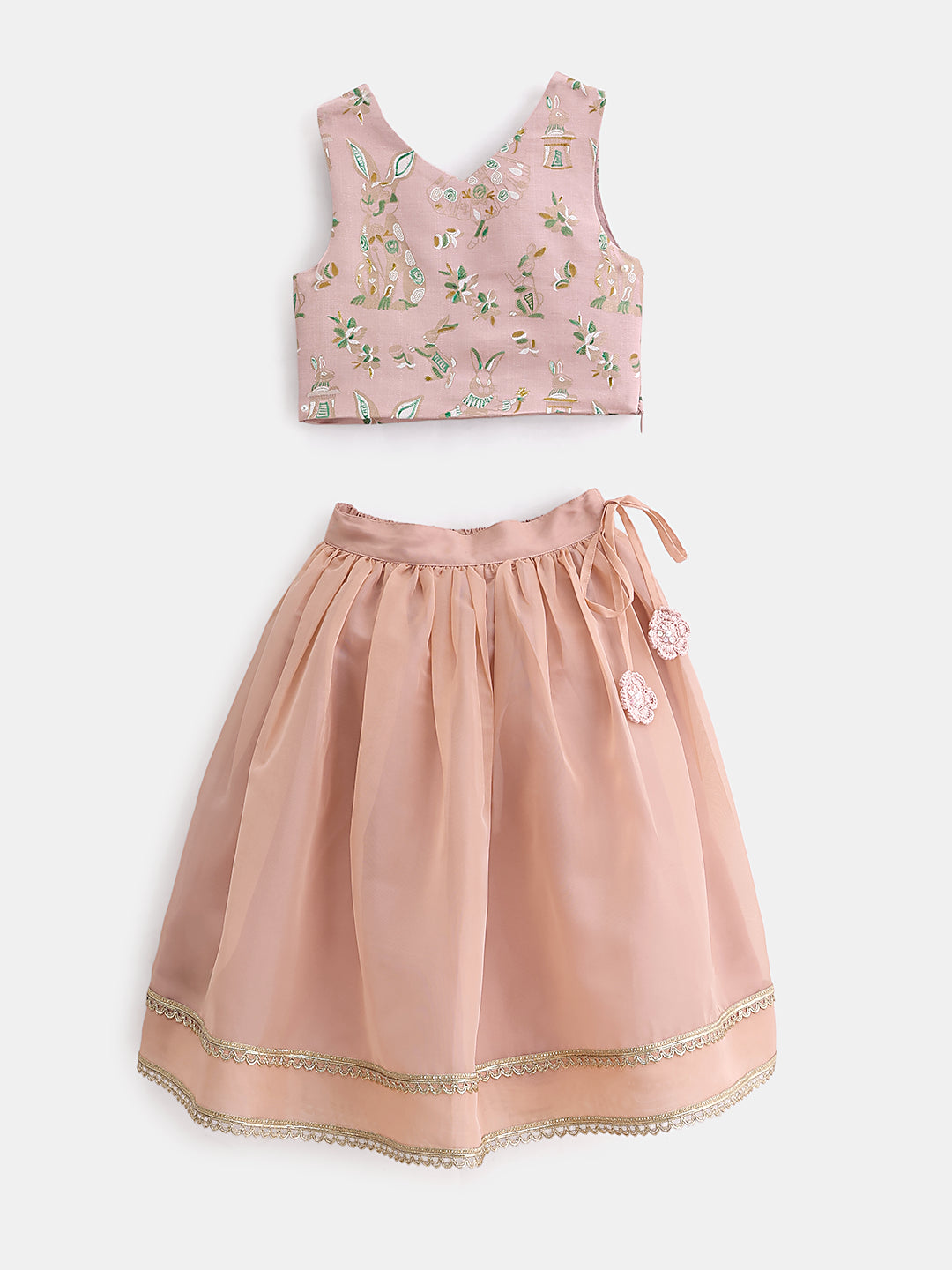 Girl's Festive Ensemble Lehenga Set in Peach - Blush Bunny