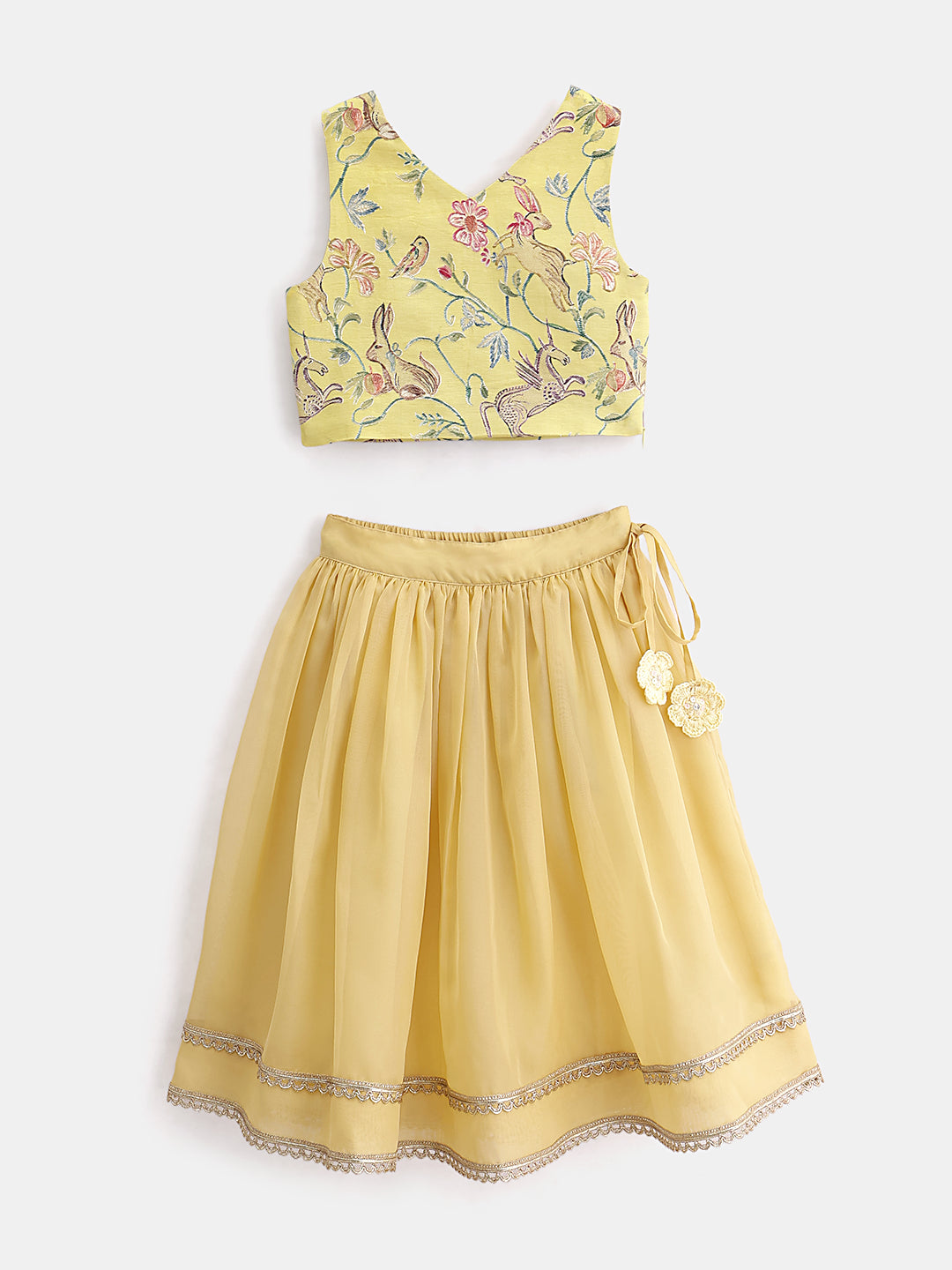 Girl's Festive Ensemble Lehenga Set in Yellow - Whimsical Jungle