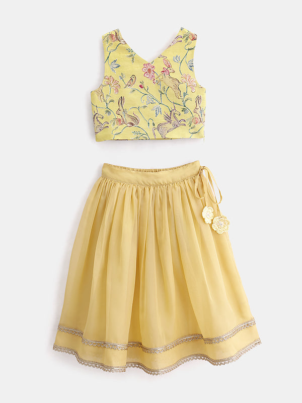 Girl's Festive Ensemble Lehenga Set in Yellow - Whimsical Jungle