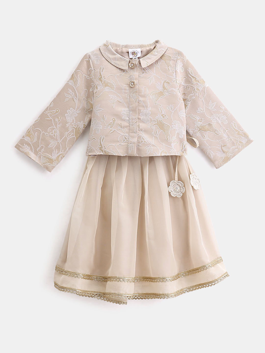 Girl's Lehenga Set in Powder Ivory - Whimsical Jungle