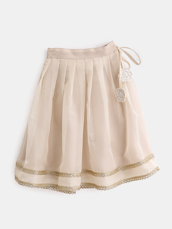 Girl's Lehenga Set in Powder Ivory - Whimsical Jungle