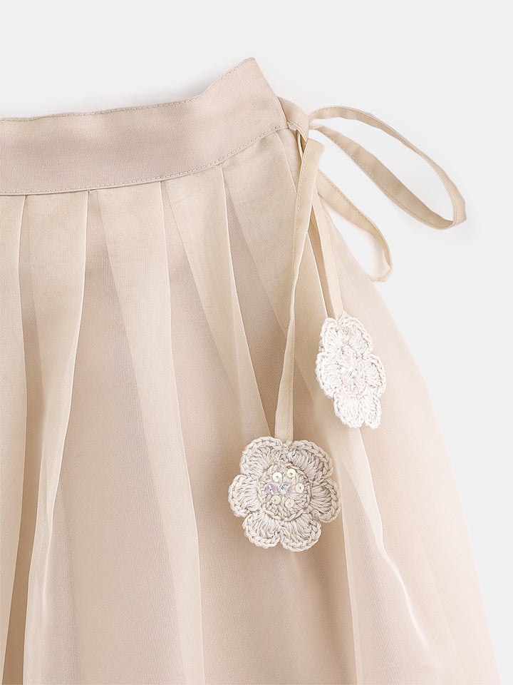 Girl's Lehenga Set in Powder Ivory - Whimsical Jungle