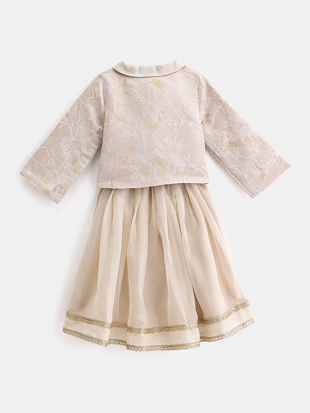 Girl's Lehenga Set in Powder Ivory - Whimsical Jungle