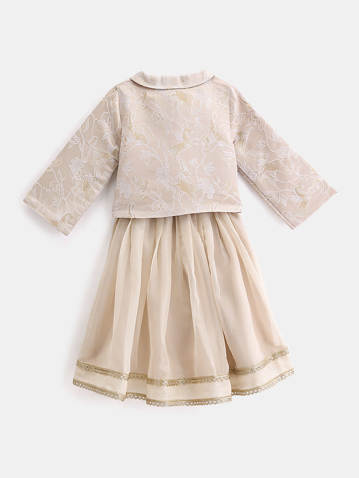 Girl's Lehenga Set in Powder Ivory - Whimsical Jungle