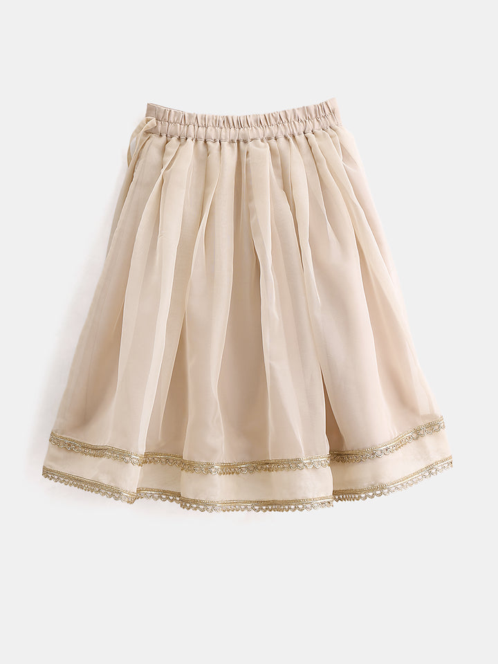 Girl's Lehenga Set in Powder Ivory - Whimsical Jungle