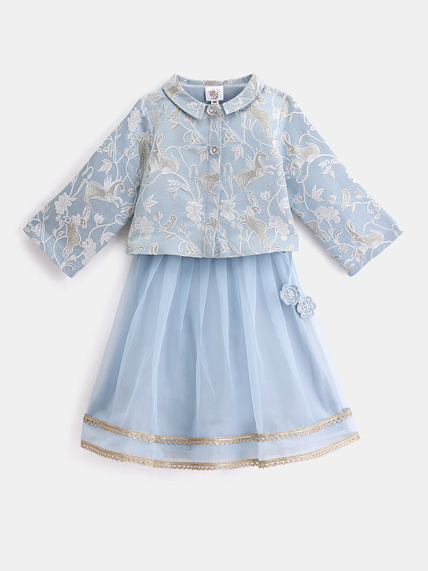 Girl's Lehenga Set in Powder Blue - Whimsical Jungle
