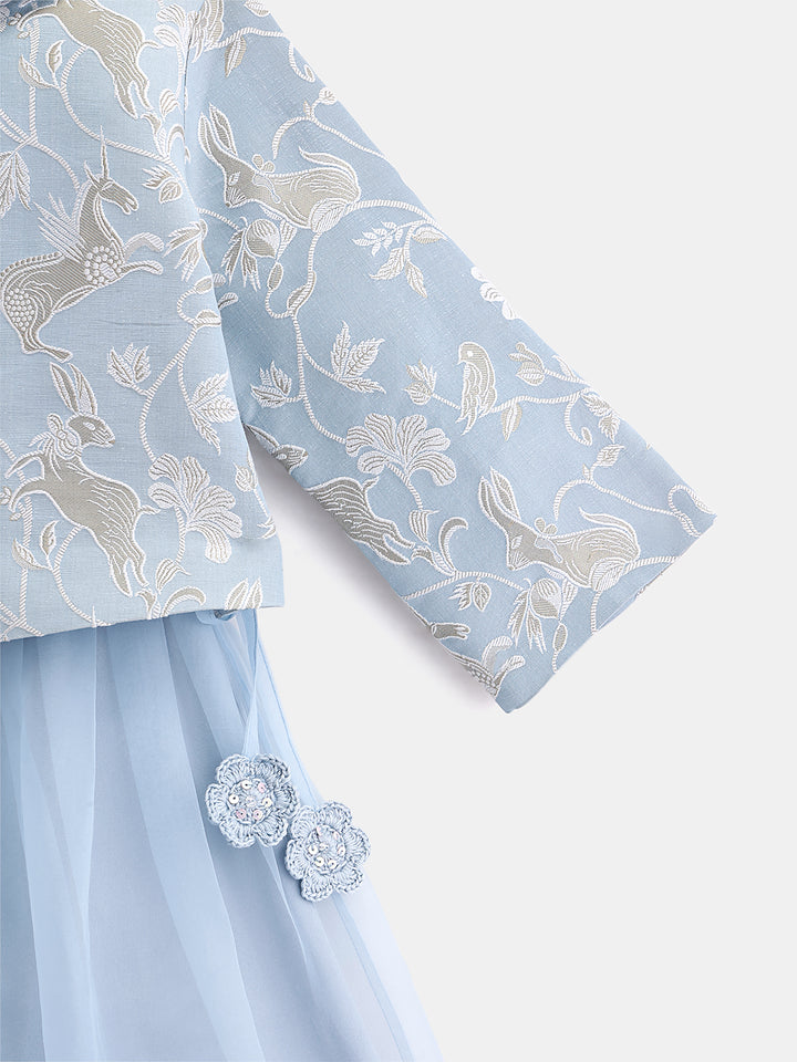 Girl's Lehenga Set in Powder Blue - Whimsical Jungle