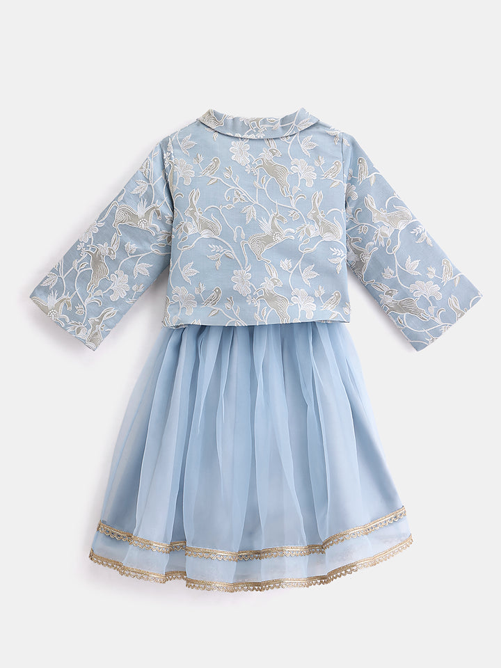 Girl's Lehenga Set in Powder Blue - Whimsical Jungle