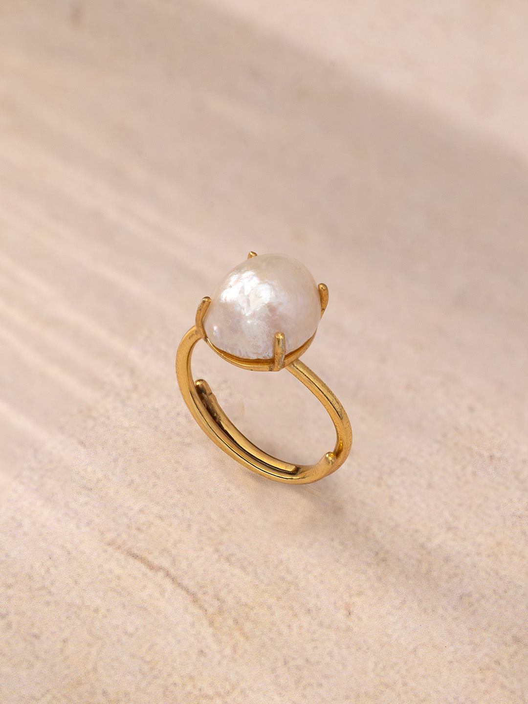 Gold Plated Silver Freshwater Pearl Statement Ring - Adjustable