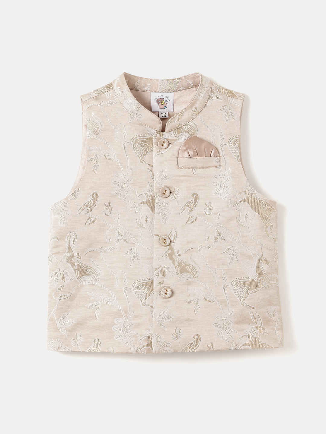Boy's Nehru Jacket in Ivory - Whimsical Jungle