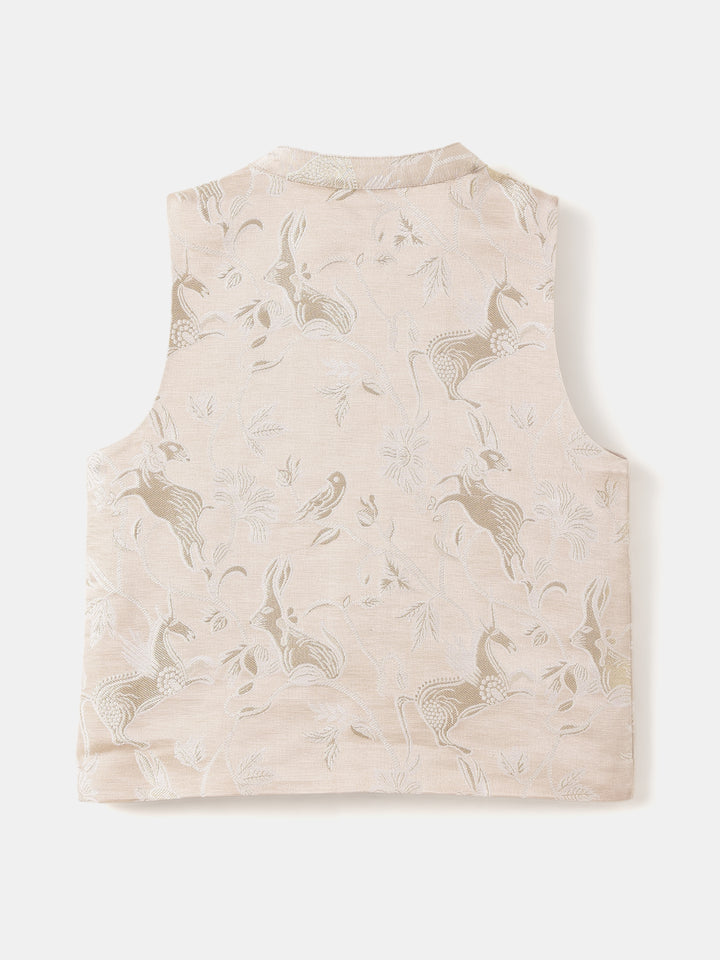 Boy's Nehru Jacket in Ivory - Whimsical Jungle
