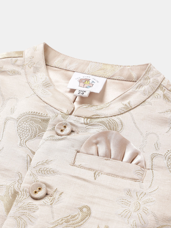 Boy's Nehru Jacket in Ivory - Whimsical Jungle