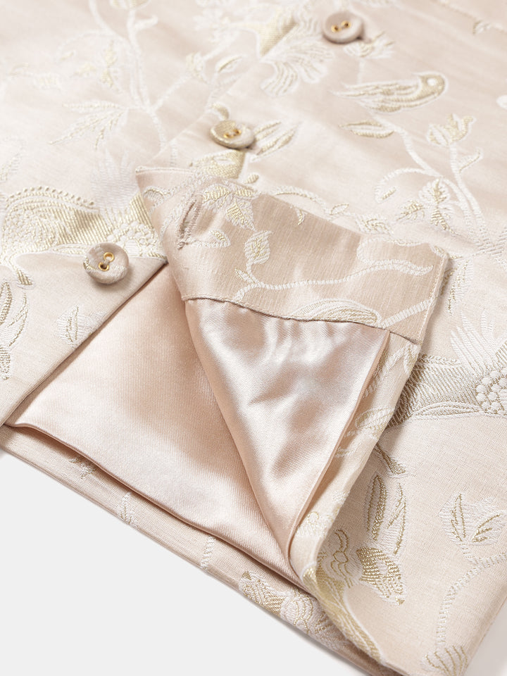 Boy's Nehru Jacket in Ivory - Whimsical Jungle