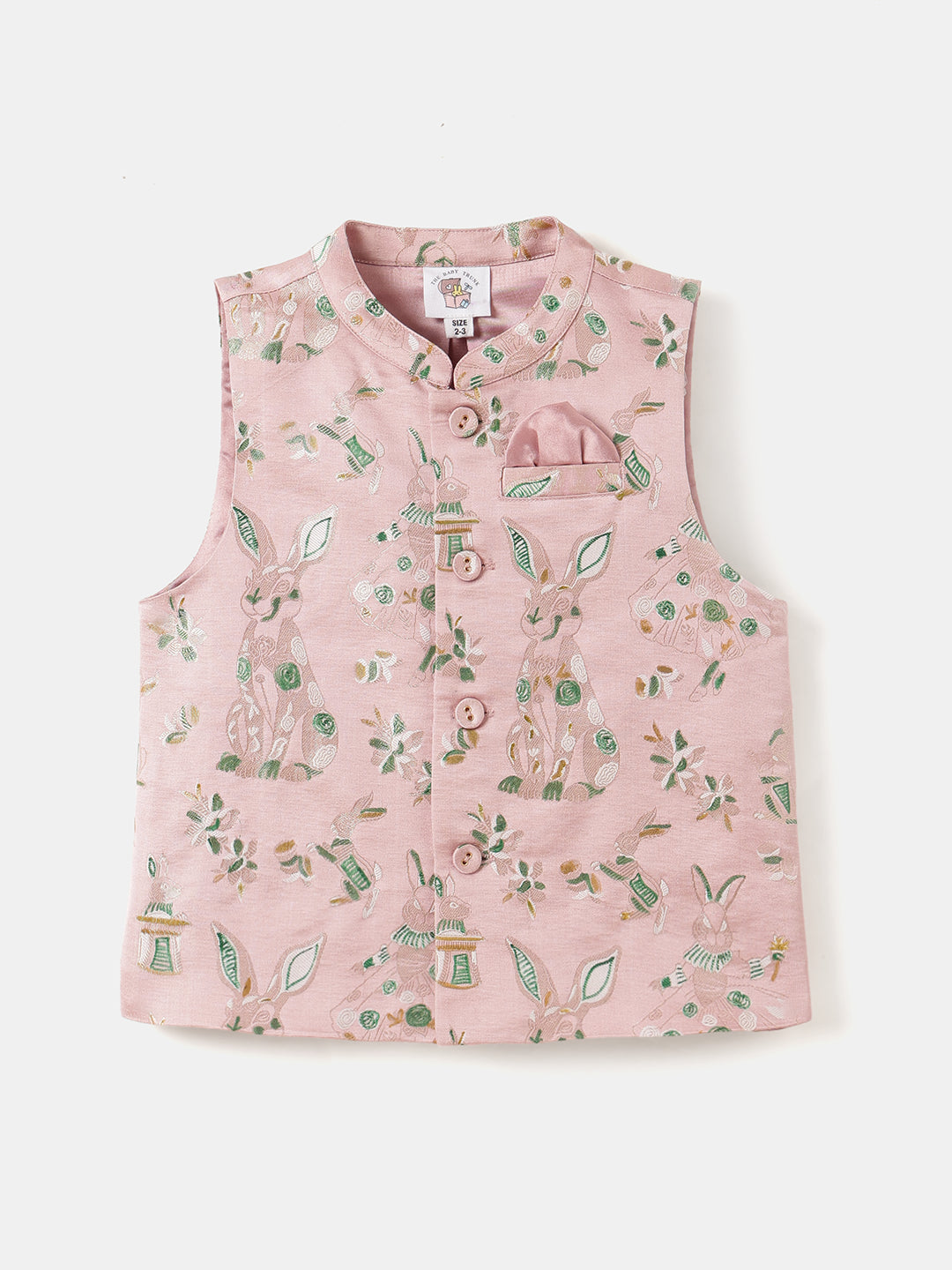 Boy's Nehru Jacket in Blush Pink - Whimsical Jungle