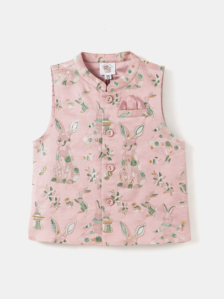Boy's Nehru Jacket in Blush Pink - Whimsical Jungle